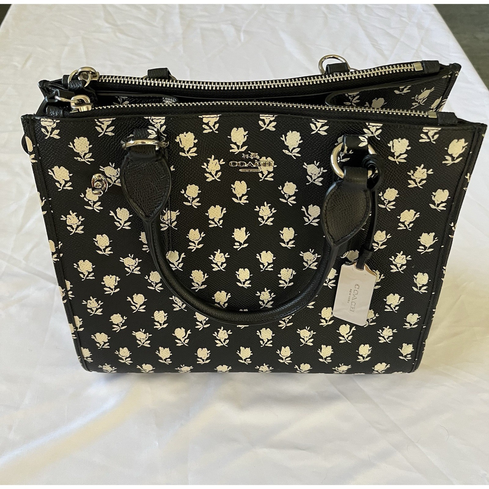 Coach Crosby Carryall Black And White Printed Crossgrain Leather Bag Perfection